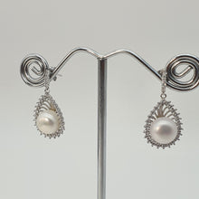 Load image into Gallery viewer, Sparkling Teardrop Halo Freshwater Pearl Stud Earrings, Sterling Silver