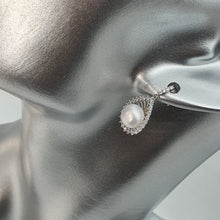 Load image into Gallery viewer, Sparkling Teardrop Halo Freshwater Pearl Stud Earrings, Sterling Silver