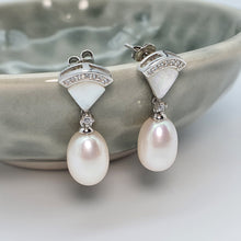 Load image into Gallery viewer, Triangle Mother Of Pearl & Drop Pearl Earrings, Sterling Silver