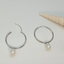 Load image into Gallery viewer, Freshwater Pearl Charm With Hoop Earring, Sterling Silver