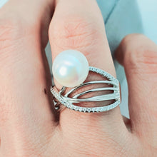 Load image into Gallery viewer, Large Freshwater Pearl Engagement ring, sterling silver