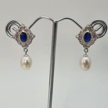 Load image into Gallery viewer, Blue Crystal & Freshwater Pearl Earring, Sterling Silver