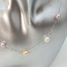 Load image into Gallery viewer, Multi_coloured Freshwater Pearl Station Necklace, Sterling Silver