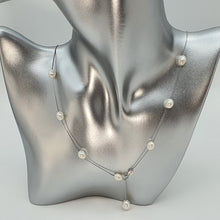 Load image into Gallery viewer, White Freshwater Pearl Station Necklace, Sterling Silver