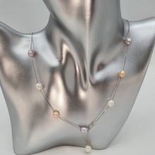 Load image into Gallery viewer, Multi coloured Freshwater Pearl Station Necklace, Sterling Silver