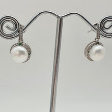 Load image into Gallery viewer, Sparkling Round Freshwater Pearl Halo Earrings, Sterling Silver