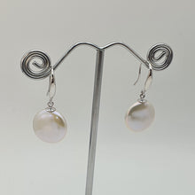 Load image into Gallery viewer, Coin Freshwater Pearl Hook Earrings, Sterling Silver