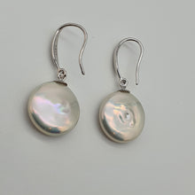 Load image into Gallery viewer, Coin Freshwater Pearl Hook Earrings, Sterling Silver