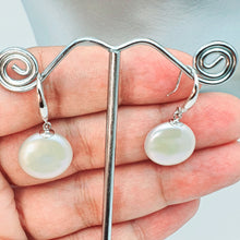 Load image into Gallery viewer, Coin Freshwater Pearl Hook Earrings, Sterling Silver