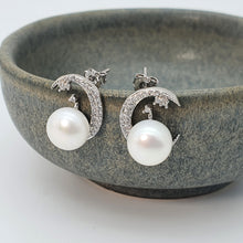 Load image into Gallery viewer, Freshwater Pearl Moon & Star Earring, Sterling Silver