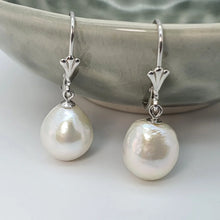 Load image into Gallery viewer, Edison Baroque Pearl Antique Hook Earrings, Sterling Silver
