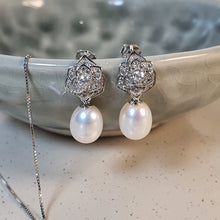 Load image into Gallery viewer, Freshwater Cultured Drop Pearl Earrings, Sterling Silver
