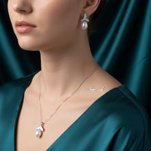 Load image into Gallery viewer, Freshwater Whale Tail &amp; Drop Pearl Set, Sterling Silver
