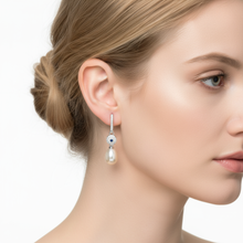 Load image into Gallery viewer, Blue Crystal &amp; Freshwater Pearl Bridal Earrings, Sterling Silver
