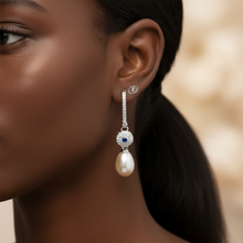 Load image into Gallery viewer, Blue Crystal &amp; Freshwater Pearl Bridal Earrings, Sterling Silver
