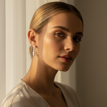 Load image into Gallery viewer, Bead Pearl Hoops Earrings, Sterling Silver
