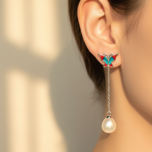 Load image into Gallery viewer, Freshwater Pearl  &amp; Enamel Earrings, Sterling Silver
