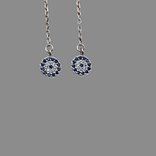 Load image into Gallery viewer, Evil eye Icon Chain Earrings, Sterling Silver
