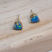 Load image into Gallery viewer, Created Heart Opal Stud Earrings, Sterling Silver

