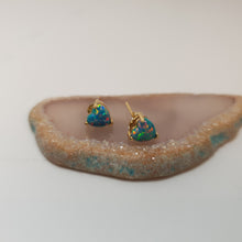 Load image into Gallery viewer, Green Created Opal Stud Earrings, Sterling Silver
