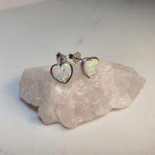 Load image into Gallery viewer, Created Heart Opal Earrings, Sterling Silver
