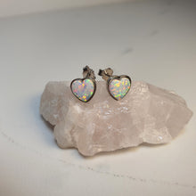 Load image into Gallery viewer, Created Heart Opal Earrings, Sterling Silver
