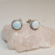 Load image into Gallery viewer, Round Created Opal stud Earrings, Sterling Silver
