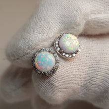 Load image into Gallery viewer, Round Created Opal stud Earrings, Sterling Silver
