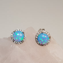 Load image into Gallery viewer, Round Created Opal stud Earrings, Sterling Silver
