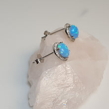 Load image into Gallery viewer, Round Created Opal stud Earrings, Sterling Silver
