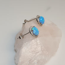 Load image into Gallery viewer, Round Created Opal stud Earrings, Sterling Silver
