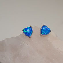 Load image into Gallery viewer, Blue Created Opal Stud Earrings, Sterling Silver
