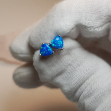 Load image into Gallery viewer, Blue Created Opal Stud Earrings, Sterling Silver
