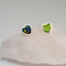 Load image into Gallery viewer, Created Heart Opal Earrings, Sterling Silver
