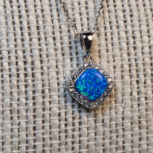 Load image into Gallery viewer, Created Diamond Opal Necklace , Sterling Silver
