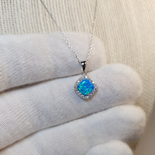 Load image into Gallery viewer, Created Diamond Opal Necklace , Sterling Silver
