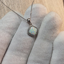 Load image into Gallery viewer, Created Diamond Opal Necklace , Sterling Silver
