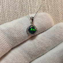 Load image into Gallery viewer, Created Diamond Opal Necklace , Sterling Silver
