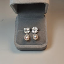 Load image into Gallery viewer, Floral Mother Of Pearl &amp; Drop Pearl Earrings, Sterling Silver

