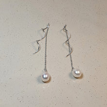 Load image into Gallery viewer, Freshwater Drop Pearl Thread Earrings, Sterling Silver
