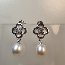 Load image into Gallery viewer, Freshwater Drop Pearl Floral Earring, Sterling Silver
