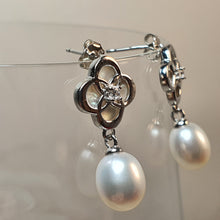 Load image into Gallery viewer, Freshwater Drop Pearl Floral Earring, Sterling Silver
