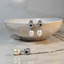 Load image into Gallery viewer, Freshwater Drop Pearl Necklace &amp; Earrings Set, Sterling Silver
