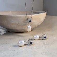 Load image into Gallery viewer, Freshwater Drop Pearl Necklace &amp; Earrings Set, Sterling Silver

