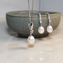 Load image into Gallery viewer, Freshwater Drop Pearl Necklace &amp; Earrings Set, Sterling Silver
