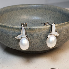 Load image into Gallery viewer, Mother of Pearl Whale_tail Stud Earrings, Sterling Silver
