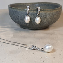 Load image into Gallery viewer, Freshwater Drop Pearl Necklace + Earrings, Sterling Silver
