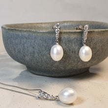 Load image into Gallery viewer, Freshwater Drop Pearl Necklace + Earrings, Sterling Silver
