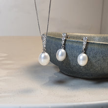 Load image into Gallery viewer, Freshwater Drop Pearl Necklace + Earrings, Sterling Silver
