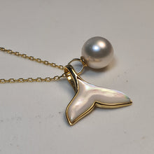 Load image into Gallery viewer, Akoya Pearl &amp; Whale Tail Pendant + Chain, 18K Yellow Gold
